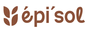 Logo de l'association épi'sol avec trois épis bruns stylisés et le nom « épi’ sol » en typographie douce.