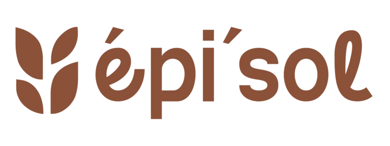 Logo de l'association épi'sol avec trois épis bruns stylisés et le nom « épi’ sol » en typographie douce.
